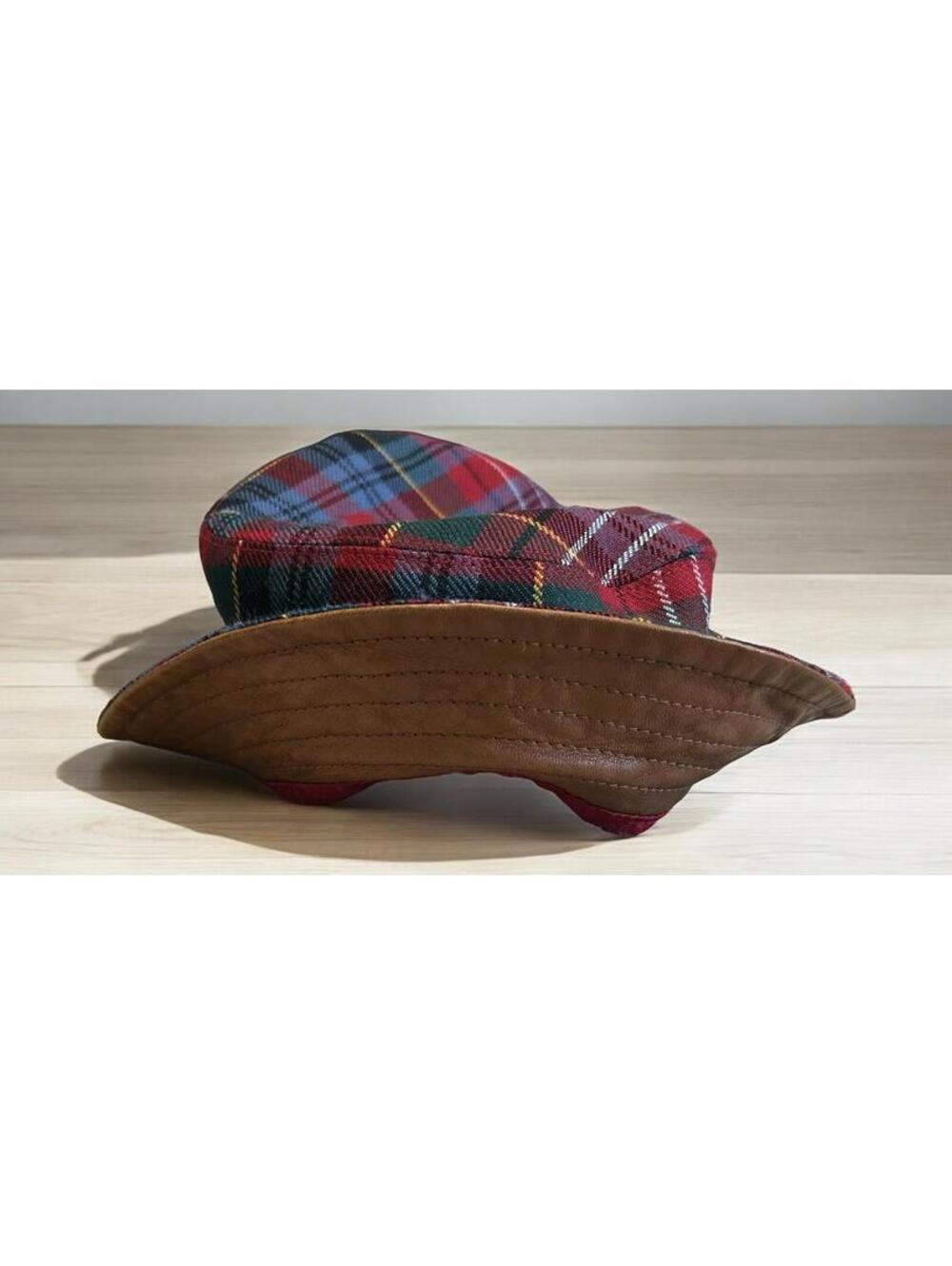 COACH Tartan Plaid WOOL Hat With Leather Trim Size M/L - Picture 6 of 9